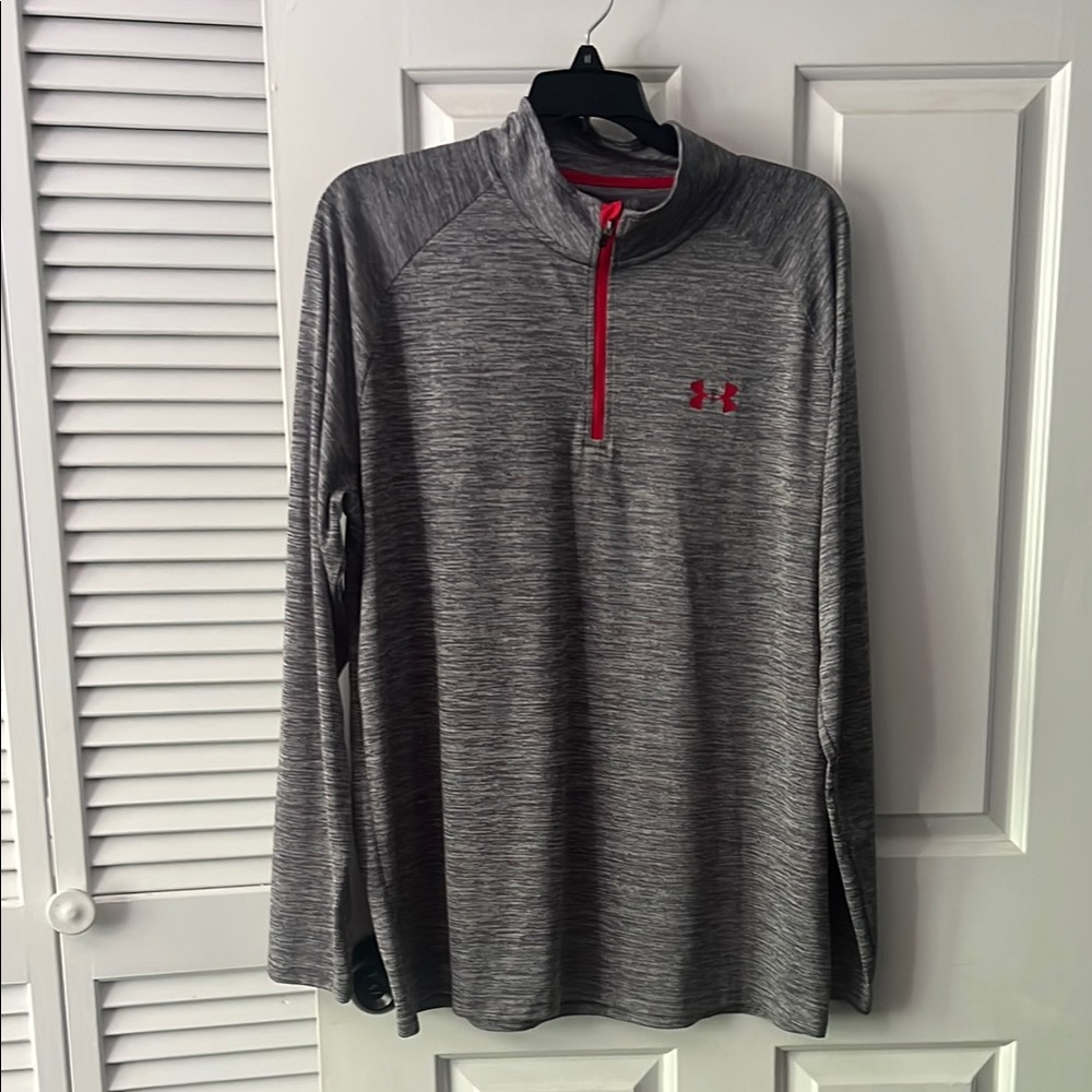 Under Armour Heathered Gray and Red Pullover